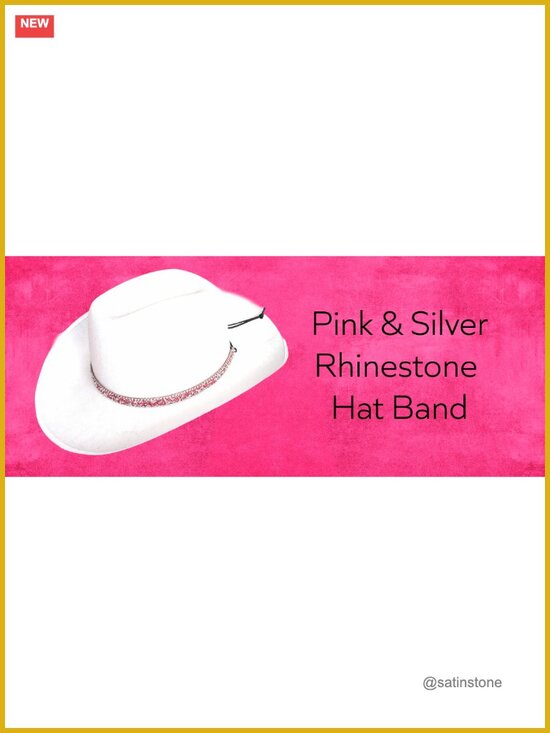 Pink Crystal Rhinestone Cowgirl Hat Band Jewelry Adjustable Size